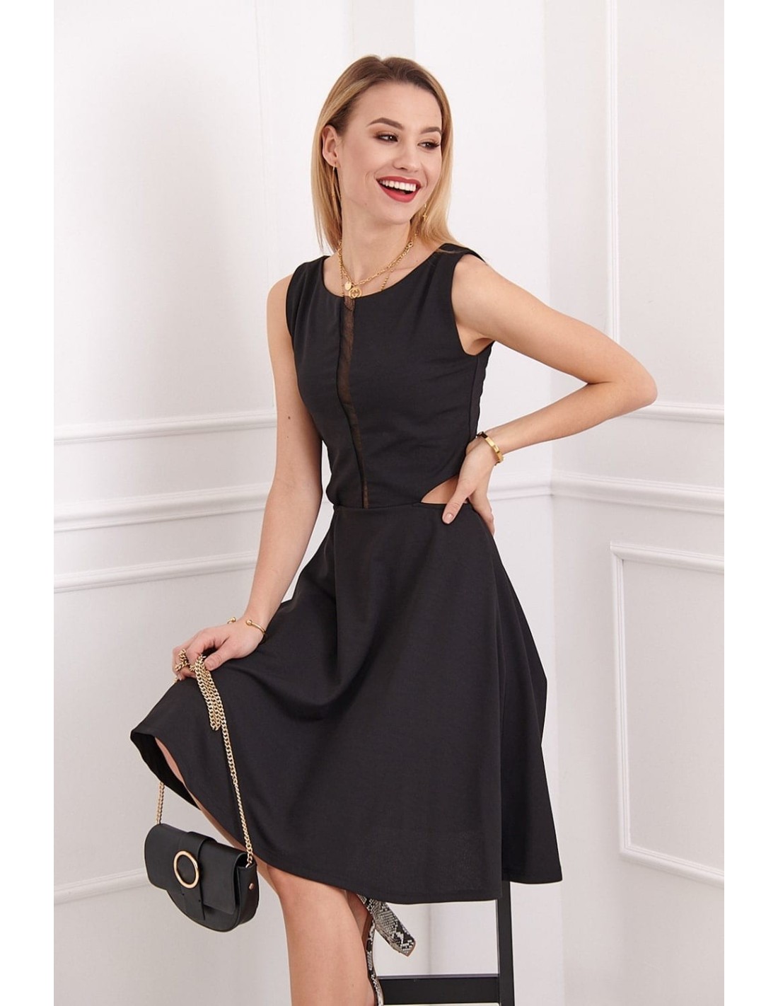 Rochie evazata cu sifon, neagra 1781 - Magazin online - Boutique